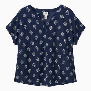 St. John’s Bay Blue Floral Print Blouse – Women’s Plus 2X